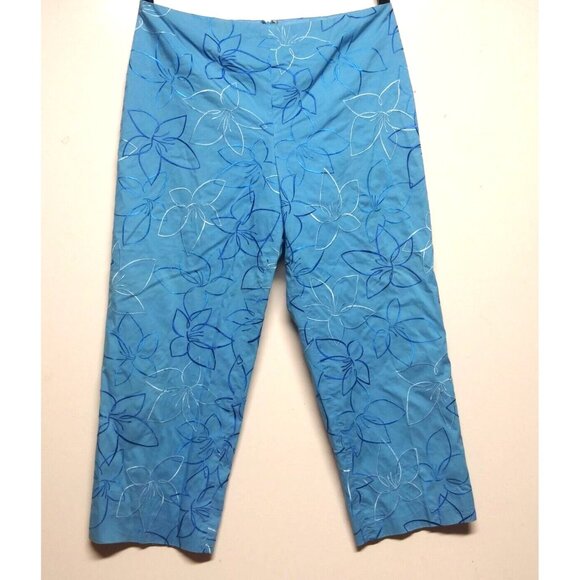 Kelly & Diane womens pants slacks ankle Sz 8 blue embroidered stretch zip flat - Picture 5 of 7